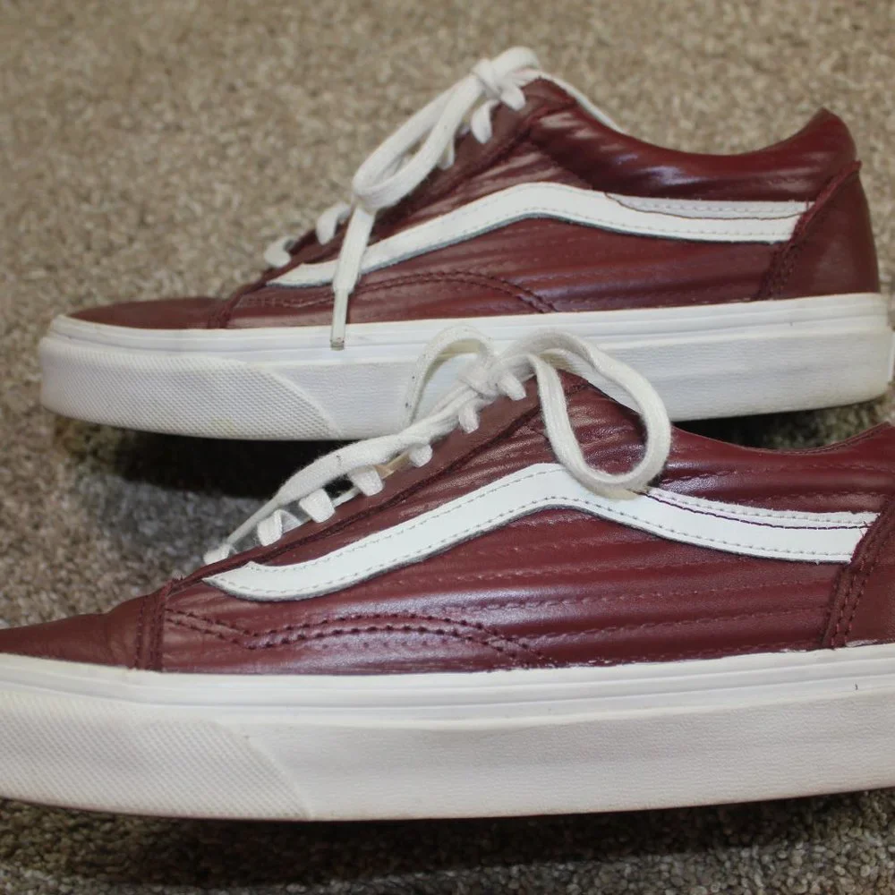 Vans Old Skool Moto Leather Maroon Skate Sneakers Shoe Size Womens 7 Mens 5.5 - Picture 11 of 12